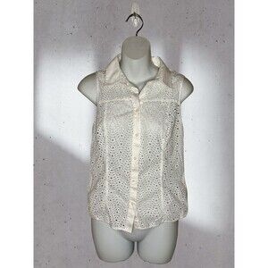 Karen Millen White Lace/Cut-Out Sleeveless Blouse Size US 6 EUC!!!